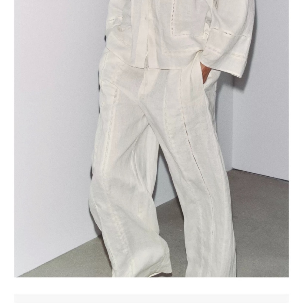 Zara 100% linen drawstring pants ladder stitch